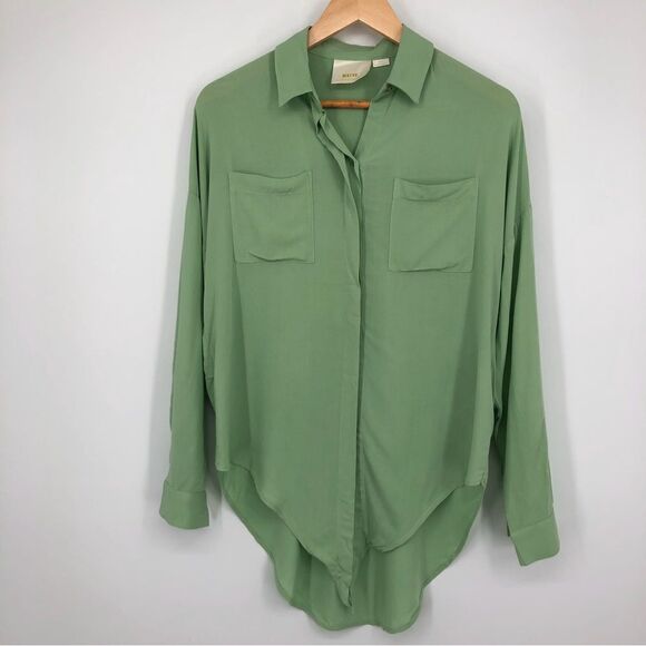 Maeve Anthropologie Tie Waist Sandbridge Button Down Shirt Womens XS Light Green - Picture 1 of 9